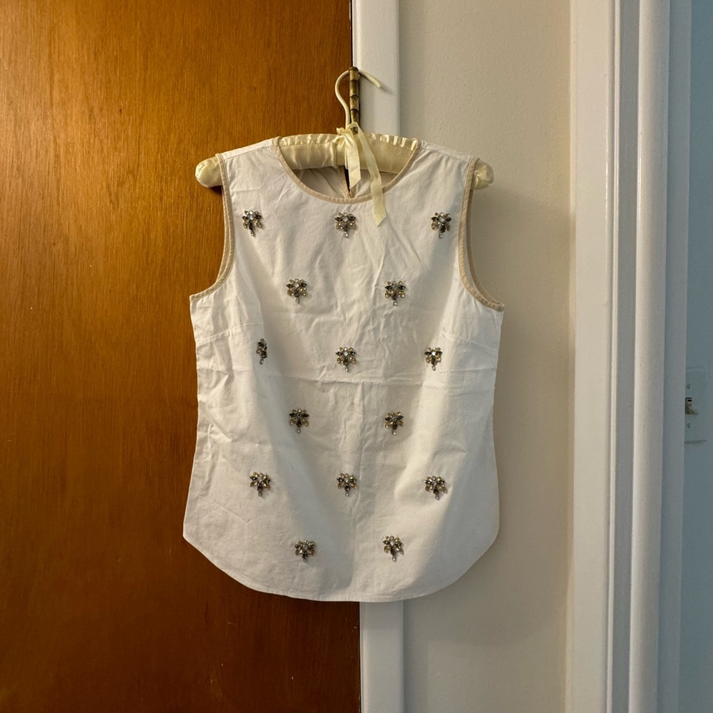 J.Crew Factory White Sleeveless Top with Embellishments
